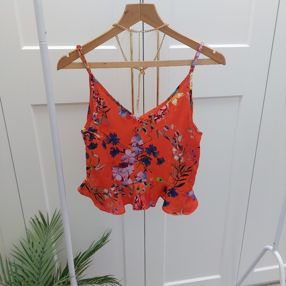 River Island orange floral summer strappy top size 12 - Picture 5 of 8